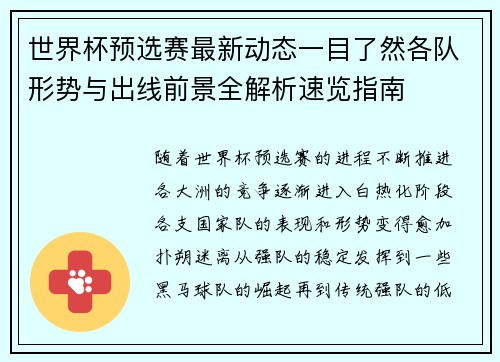 世界杯预选赛最新动态一目了然各队形势与出线前景全解析速览指南 世界杯预选赛最新动态一目了然各队形势与出线前景全解析速览指南