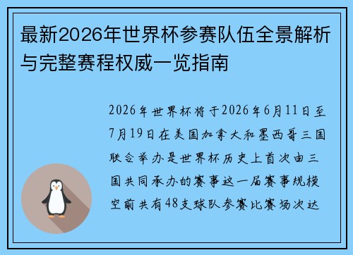 最新2026年世界杯参赛队伍全景解析与完整赛程权威一览指南 最新2026年世界杯参赛队伍全景解析与完整赛程权威一览指南